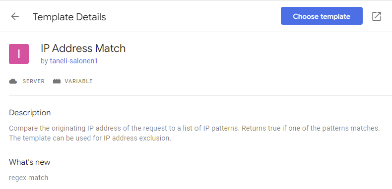 IP Address Match template in GTM template gallery