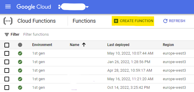 Create a new Cloud Function in Google Cloud
