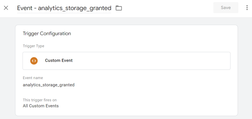 analytics storage granted trigger