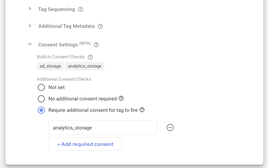 gtm tag additional consent checks