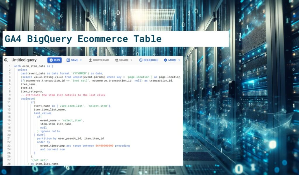 how to create a GA4 ecommerce table in BigQuery - header image